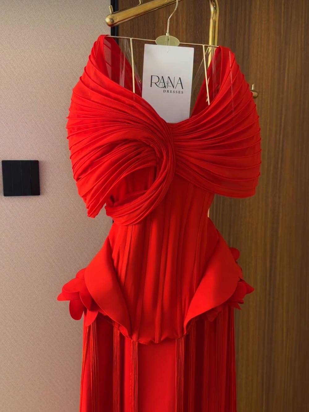 Strapless Red Sculpted Knot-Front Evening Gown